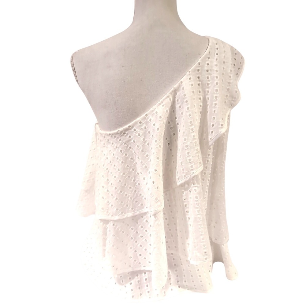 Banana Republic Limited Edition One Shoulder Eyelet Top White Ruffle Tiered Sz S